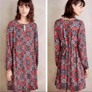 Anthropologie Paper Crown Geometric Red White Blue Swing Dress L